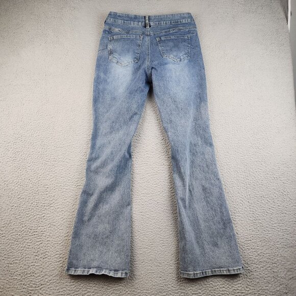 Y2K Flared Leg Low Rise Jeans Women's/Jr's 9 Blue Denim Cotton Blend Stretch - Picture 2 of 10